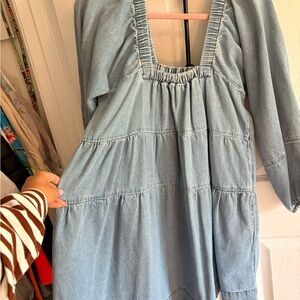 Free People Light Blue Denim Gathered Dress